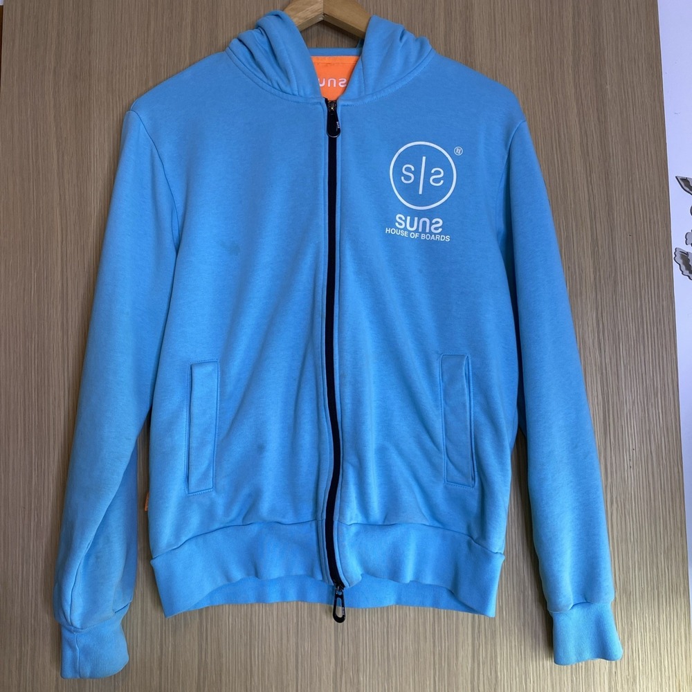 Medium Suns Women's Teal Blue Hoodie Full Zip Surfer Italy Cotton *Small Stains